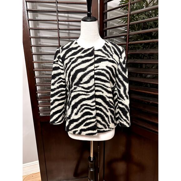 Ann Taylor Jackets & Blazers - Ann Taylor Wool Blend Jacket Zebra Print Hidden Button Black/Gray Women's Small
